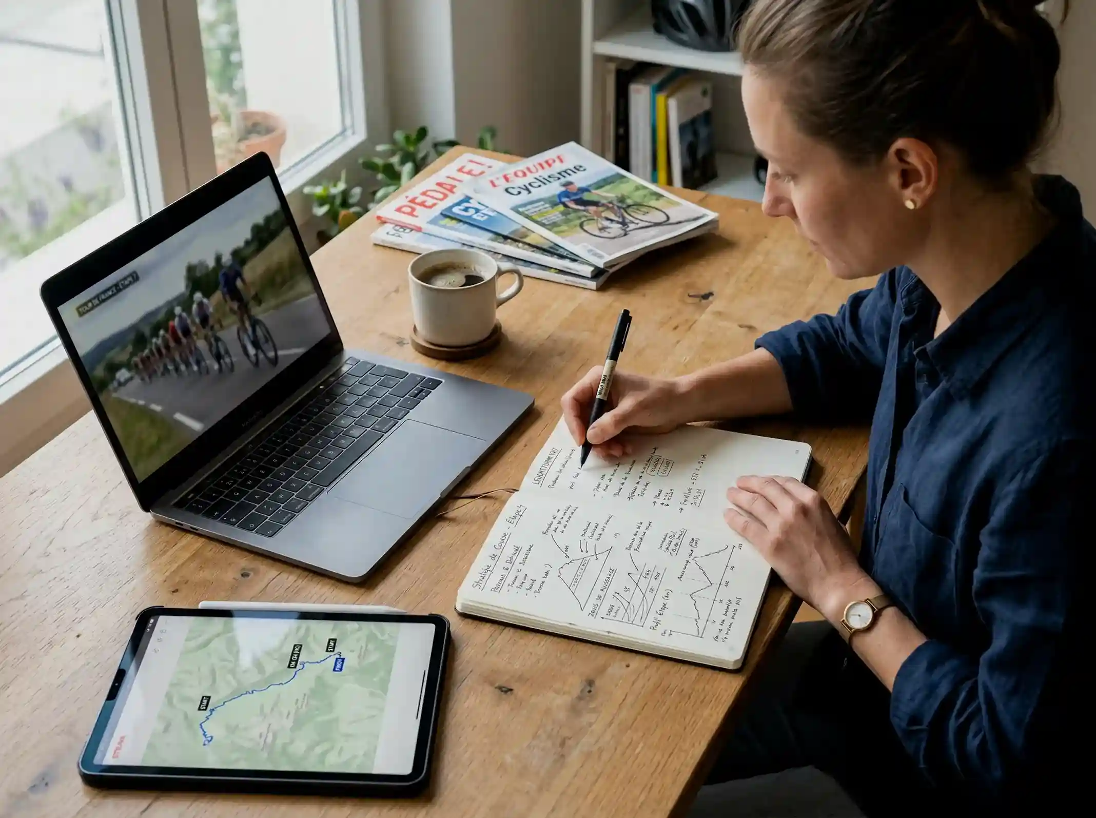 Analyse stratégique des paris sur les maillots du Tour de France avec ordinateur et notes
